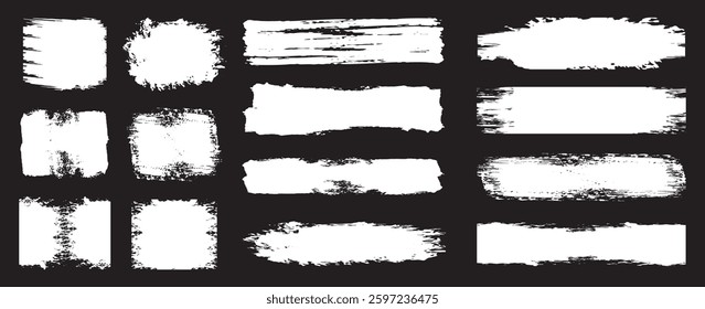 White paint strokes. Paint brush strokes. White set paint, ink brush, brush strokes, brushes, lines, frames, box, grungy. Grungy brushes collection. vector illustration.
