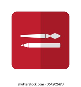 White Paintbrush flat icon on red rounded square on white