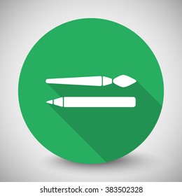 White Paintbrush icon with long shadow on green circle
