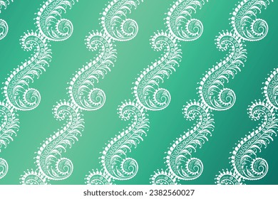 White Paisley Pattern on a Green Background
