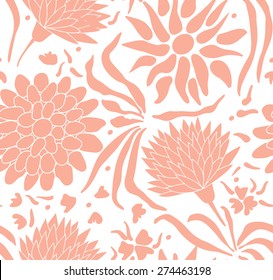 White and pale pink pattern with Dahlia and other flowers 