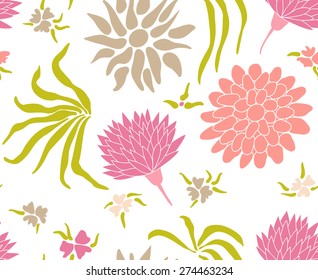 White and pale pink pattern with Dahlia and other flowers 