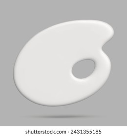 White palette 3d icon. Creative tools for drawing, painting. Main tool of creative person. Realistic isolated vector illustration for card, party, design, flyer, web, advertising