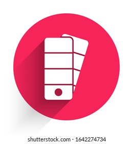 White Palette icon isolated with long shadow. Red circle button. Vector Illustration