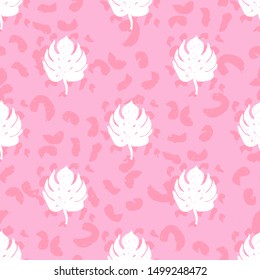 White Palm Leaves Background , Seamless Pattern Print with Brush Strokes  Background 