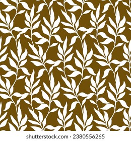 White palm leaves seamless pattern, simple hand drawn vector greenery background for textile, or wallpaper, scrapbook and surface design
