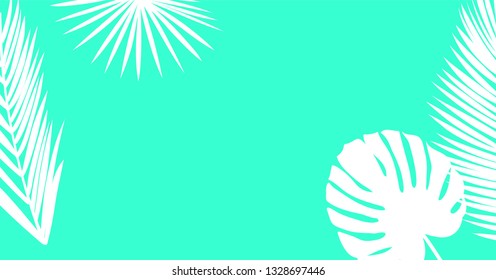 White palm leaves silhouette on a bright blue background. design element for congratulation cards, print, banners and others. Vector illustration