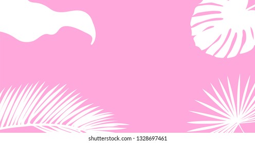 White palm leaves silhouette on a pink background. design element for congratulation cards, print, banners and others. Vector illustration