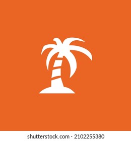 White palm tree on orange background, vector icons