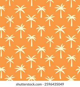 White palm tree silhouette seamless pattern on orange background. For summer print , fabric and textile 