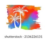 White palm trees on a rainbow background. Vector illustration