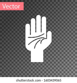 White Palmistry of the hand icon isolated on transparent background.  Vector Illustration