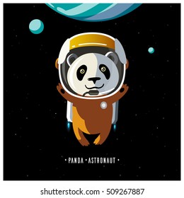 White panda astronaut in space suit. the pioneer. adventures in space. Panda in weightlessness
