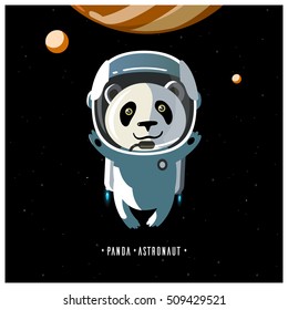White panda astronaut in space suit. the pioneer. adventures in space. Panda in weightlessness
