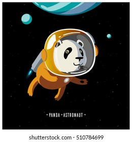 White panda astronaut in space suit. the pioneer. adventures in space. Panda in weightlessness