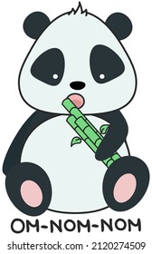 White panda eating bamboo with caption
