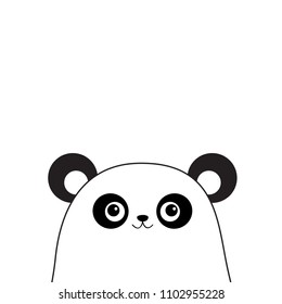 White panda face . Black contour silhouette. Kawaii animal. Cute cartoon bear character. Funny baby with eyes, mustaches, nose, ears. Love Greeting card. Flat design. White background Isolated. Vector