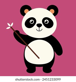 white panda holding a stick