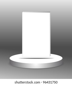white panel hovering over white stage