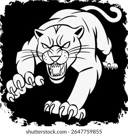 White panther illustration on black background