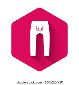 White Pants icon isolated with long shadow. Pink hexagon button. Vector Illustration