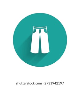 Ícone Calça Branca isolado com fundo de sombra longo. Sinal de calça. Botão de círculo verde. Vetor