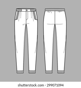 White pants isolated vector. Front and back views