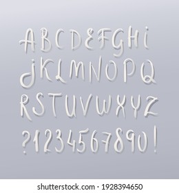 Cartas 3d de papel blanco. Tipo de letra vectorial. Cómplice ABC. Caracteres manuscritos