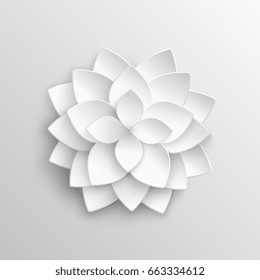 Papel branco flor de lótus 3d em estilo origami ilustração vetorial. Papel de lótus flor, arte de decoração de flor flor