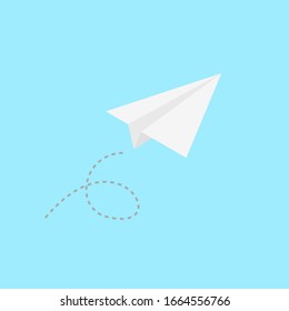 white paper airplane flying on blue sky background. vector illustration 