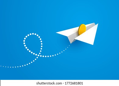 White Paper Airplane Gold Coin Inside Stock Vector (Royalty Free ...