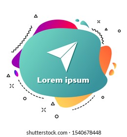 White Paper airplane icon isolated on white background. Abstract banner with liquid shapes. Vector Illustration