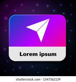 White Paper airplane icon isolated on black background. Rectangle color button. Vector Illustration