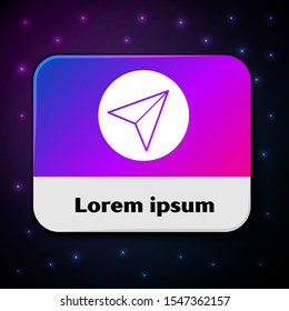 White Paper airplane icon isolated on black background. Rectangle color button. Vector Illustration
