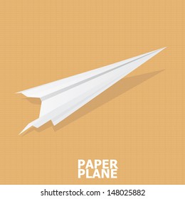 white paper airplane on aged brown paper background. vector illustration