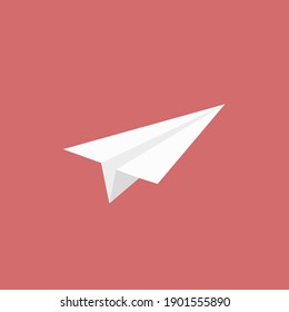 White paper airplane with shadow under the wings on a red background