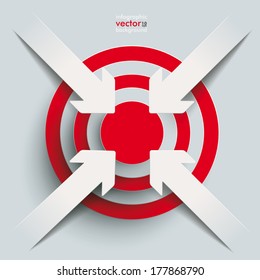 White paper arrow with red aim on the grey background. Eps 10 vector file.