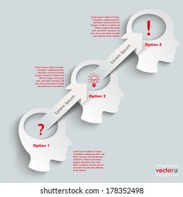 White paper arrows with 3 heads on the grey background. Eps 10 vector file.