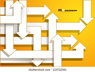 White paper arrows on the orange background. Eps10 .Image contain transparency and various blending modes