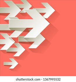White paper arrows vector white symbol  in the corner on a Coral color background