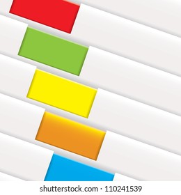 White paper background with colorful tab or tag with copyspace