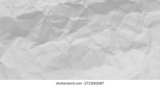 White paper background with a crumpled texture, realistic style. Crumpled, blank sheet for banners, mockups, templates, and creative projects. Vector illustration.