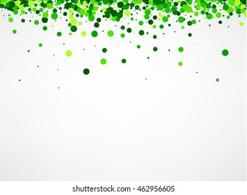 White paper background with green confetti. Vector illustration.