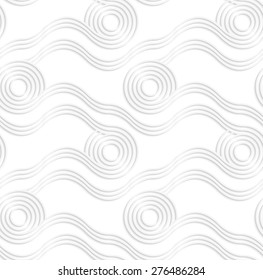 White paper background. Seamless patter with cut out paper effect. Realistic shadow creates 3D modern texture.Paper white rolling spools.