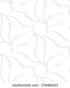 White paper background. Seamless patter with cut out paper effect. Realistic shadow creates 3D modern texture.Paper white pointy leaves forming flower.