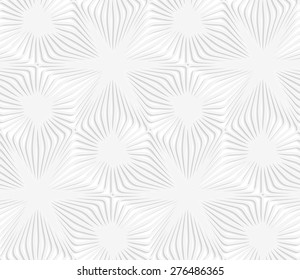 White paper background. Seamless patter with cut out paper effect. Realistic shadow creates 3D modern texture.Paper white perforated stripes forming stars.
