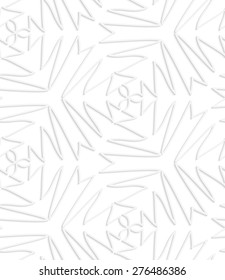 White paper background. Seamless patter with cut out paper effect. Realistic shadow creates 3D modern texture.Paper white pointy complex trefoils contoured.