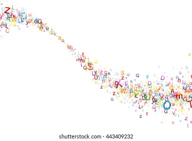 White paper background with swirl of color letters. Vector illustration.
