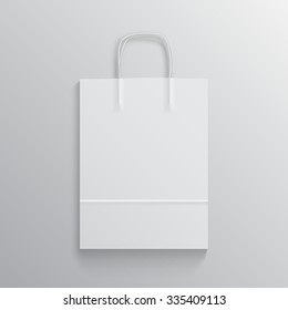 White paper bag mockup with handles on grey background