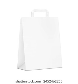 White paper bag with tape internal handle mockup. Vector illustration isolated on white background. Easy to use for presentation your product, idea, promo, design. EPS10.